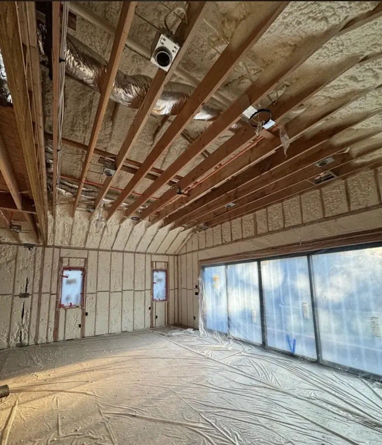 Interior walls and ceiling insulated with spray foam during new construction in Ada